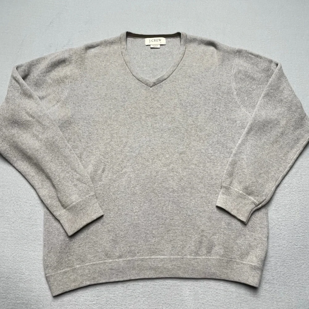 J. Crew Mens V Neck Sweater Light Gray 100% Cotton Size‎ L